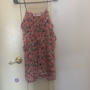 Zara Pink Floral Ruffle-Front Spaghetti-Strap Top